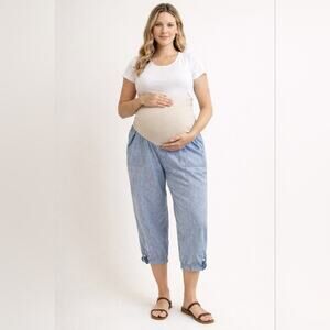 Motherhood Blue &White Striped Over The belly Maternity Pants Sz XL #1711